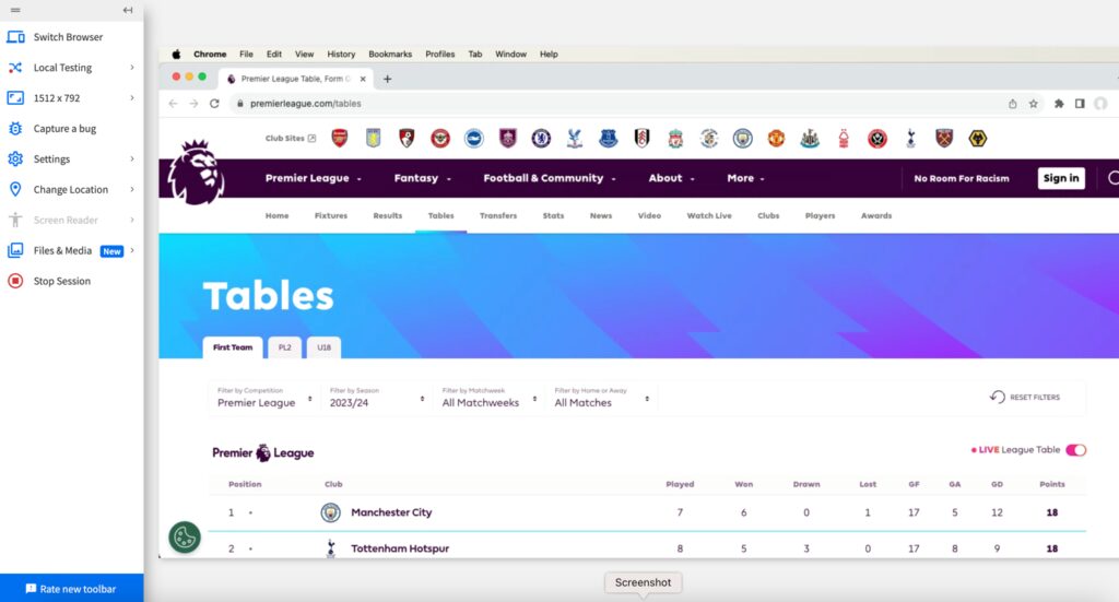 BrowserStack Live real-time cross-browser test on Chrome for macOS with live website interaction