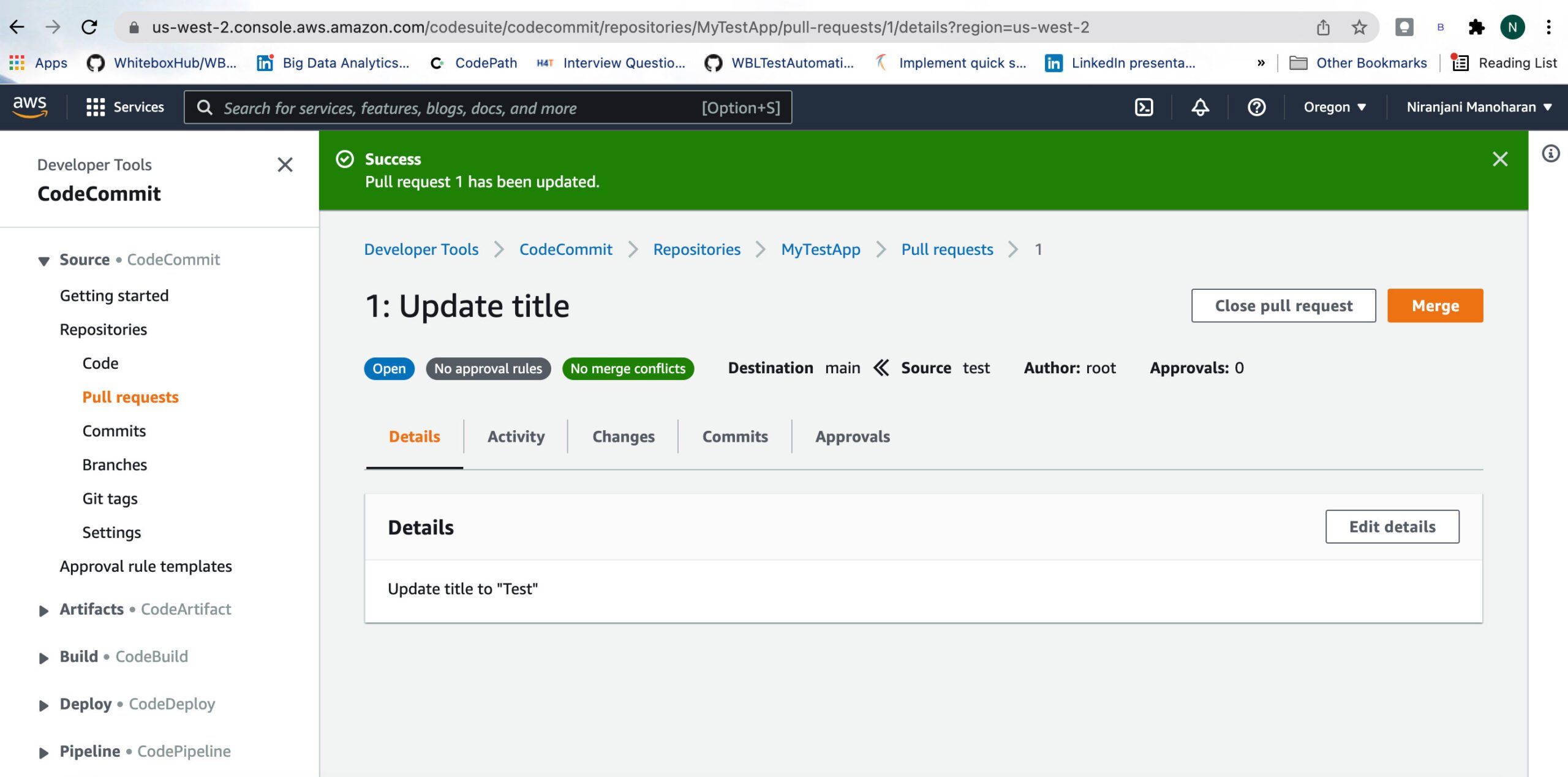 aws pull request: testing infraestructure
