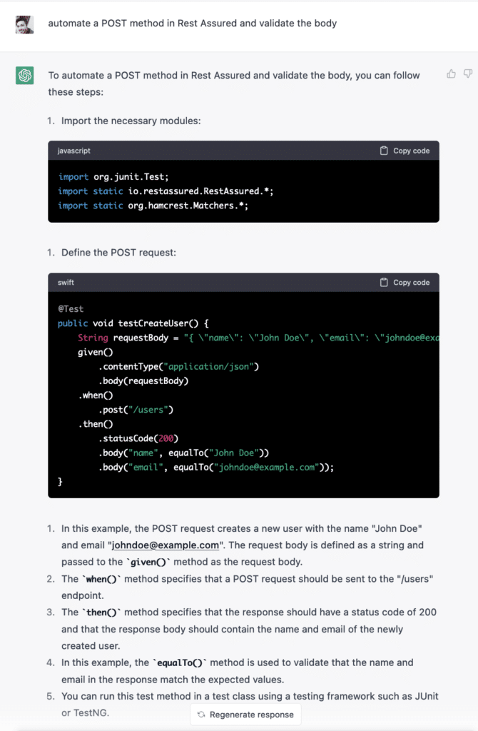 ChatGPT for Test Automation