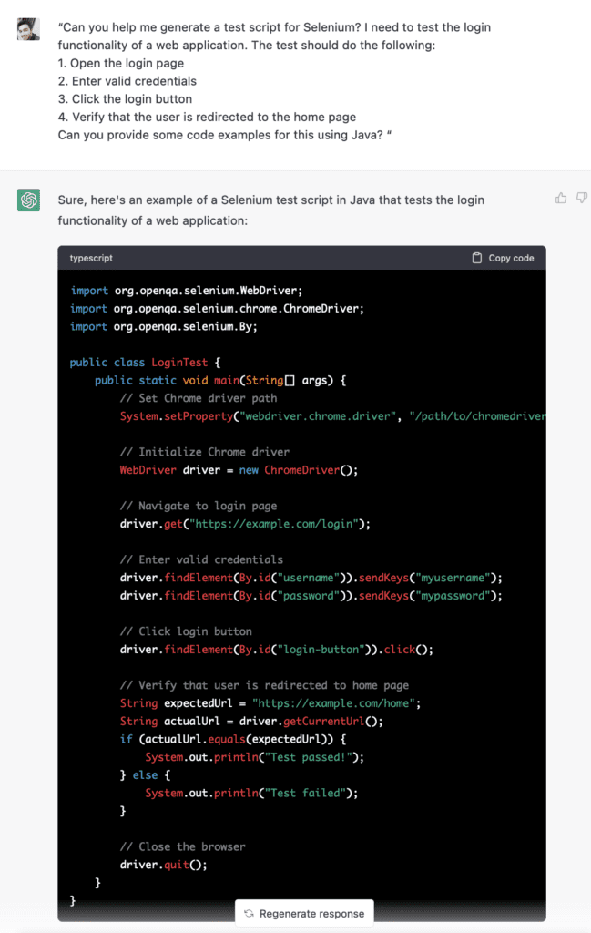 ChatGPT for Test Automation
